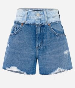 Short Cintura Alta em Jeans com Cós Duplo