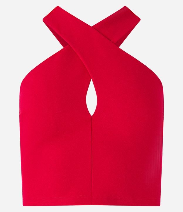 Blusa Cropped em Crepe com Alças Cruzadas na Frente Vermelho 5