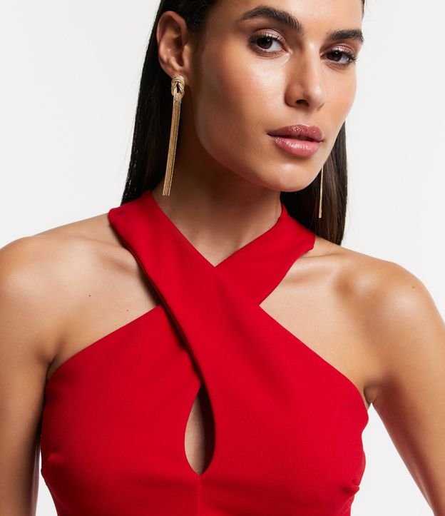Blusa Cropped em Crepe com Alças Cruzadas na Frente Vermelho 4