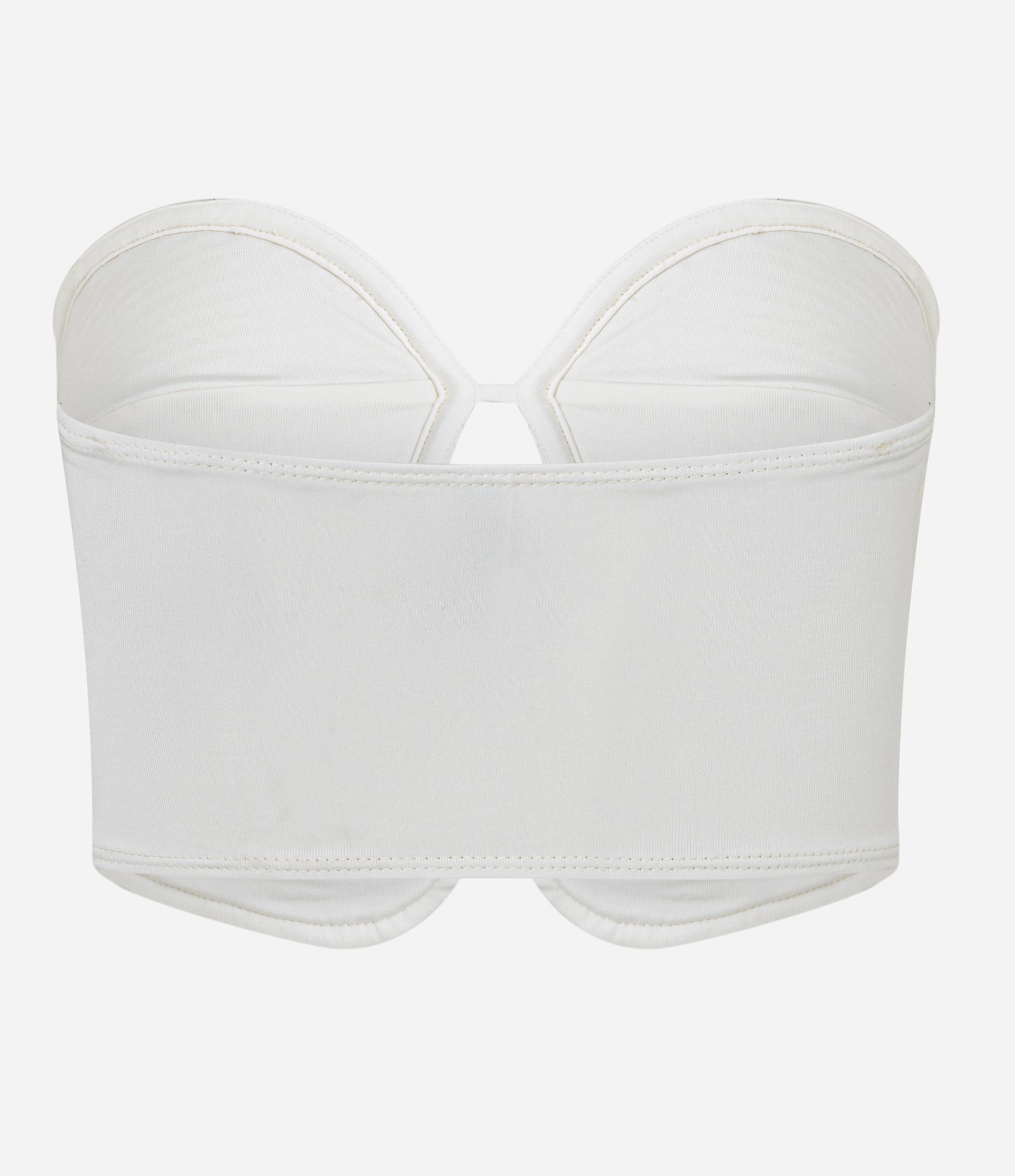 Top em Crepe Tomara que Caia com Busto Pespontado Arredondado Branco 8