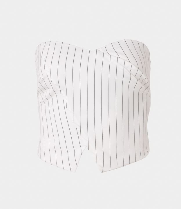 Blusa Tomara que Caia Cropped em Crepe com Risca de Giz