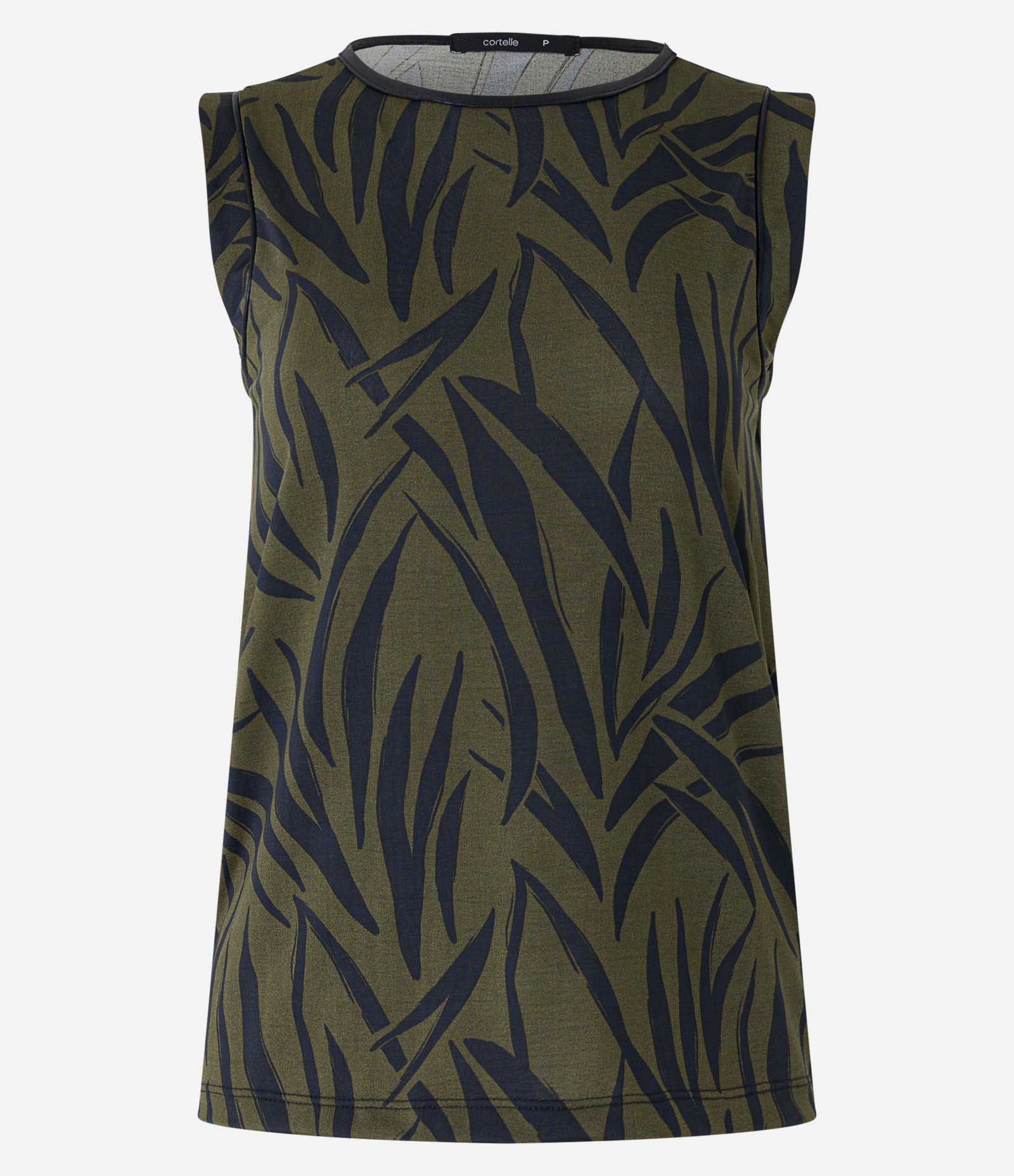 Blusa sem Manga com Estampa de Folhagens e Detalhes de PU Verde 6