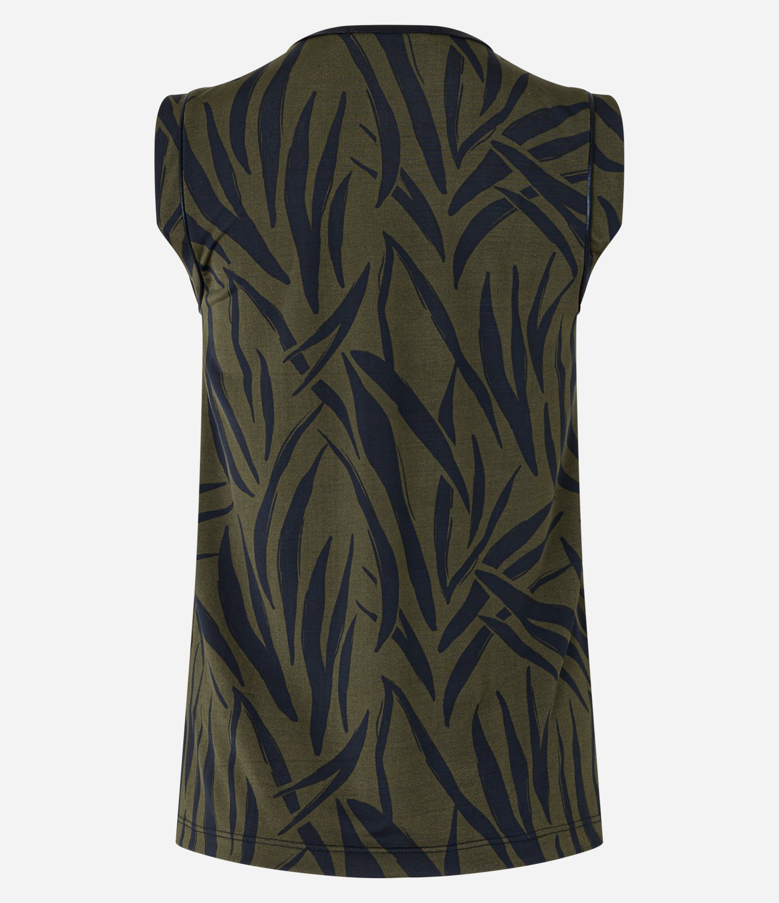 Blusa sem Manga com Estampa de Folhagens e Detalhes de PU Verde 7