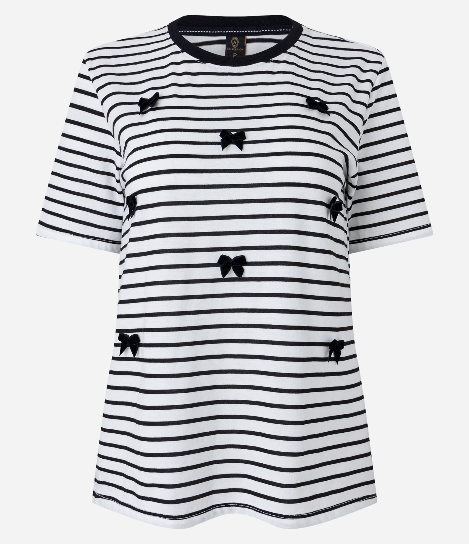Blusa em Meia Malha com Estampa Listrada e Aplicação de Lacinhos Preto/ Branco 5