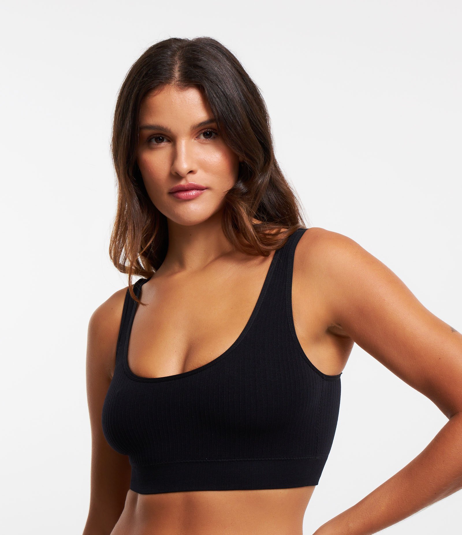 Sutiã Top sem Bojo sem Aro Texturizado sem Costura Preto 1