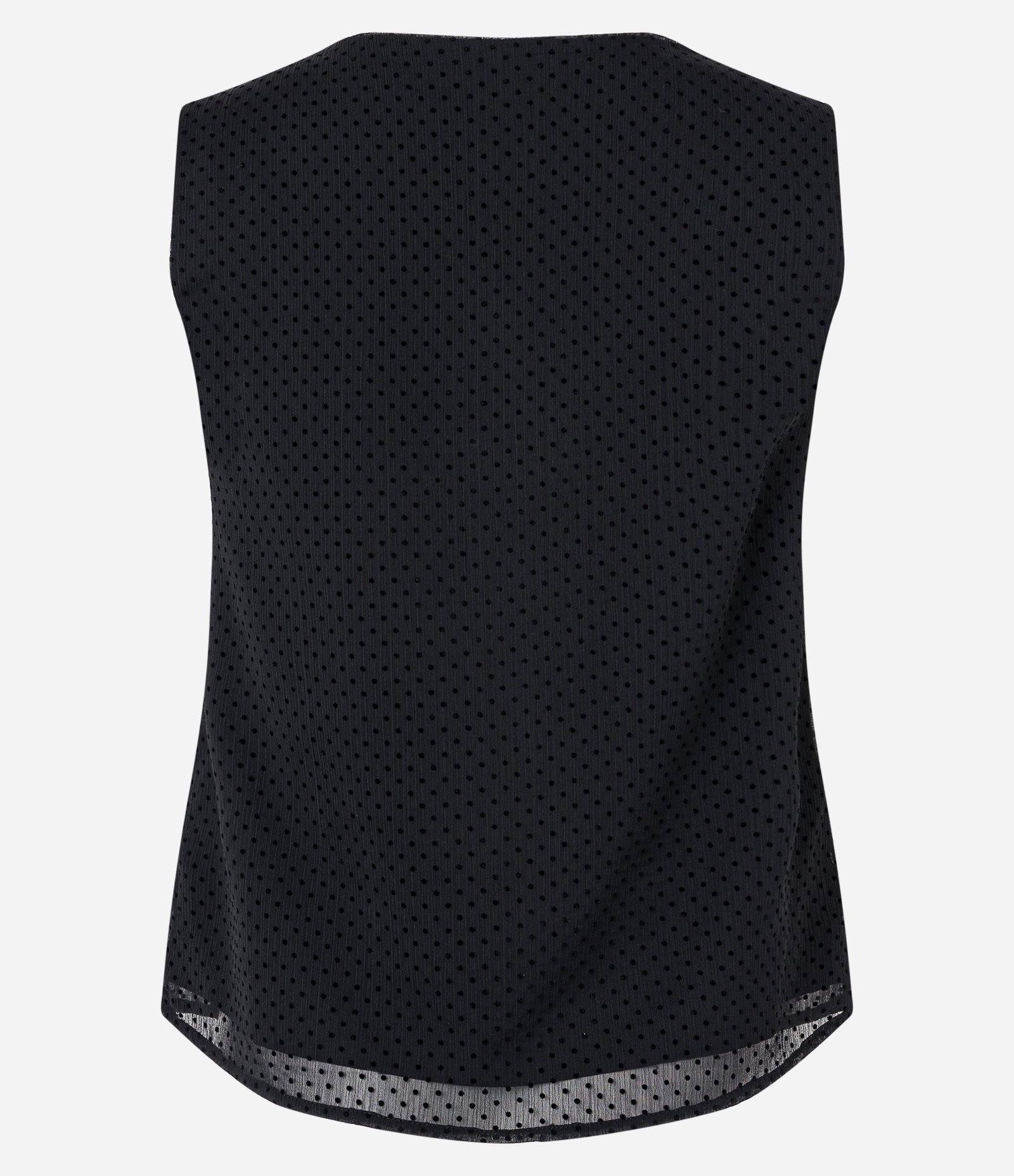 Blusa Sem Manga em Chiffon com Gola Boneca e Poás Estampados Preto 3