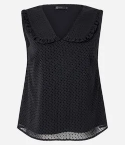 Blusa Sem Manga em Chiffon com Gola Boneca e Poás Estampados