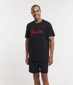 Pijama Curto em Meia Malha com Estampa Fender