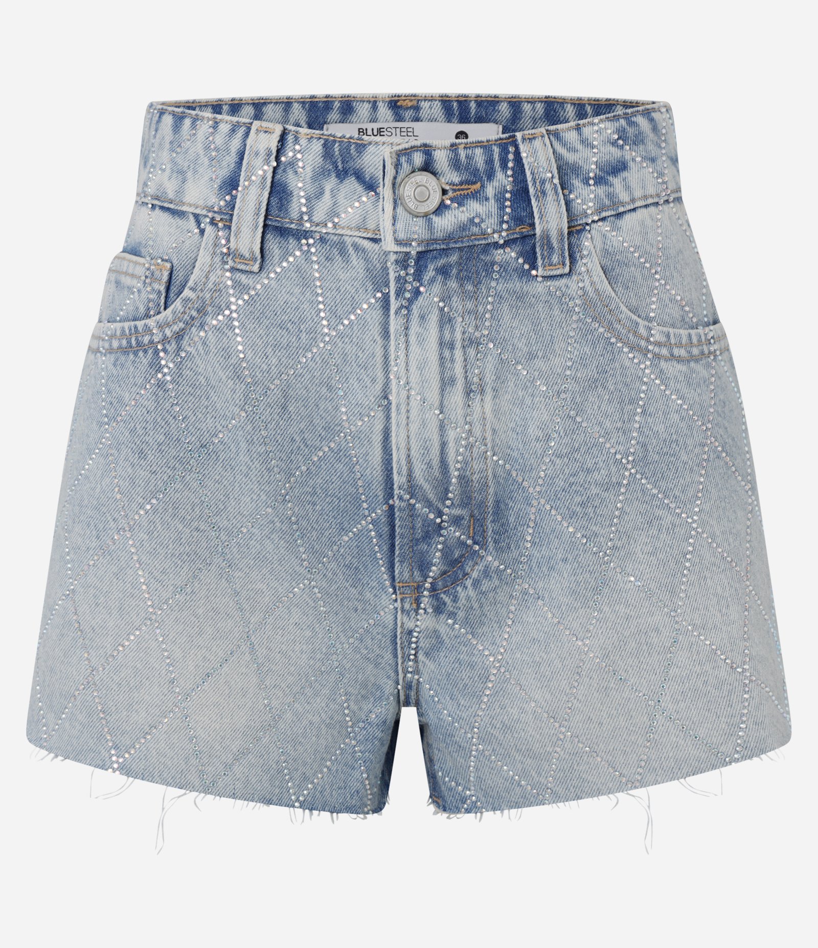 Short Jeans com Strass em Losangos Azul 1