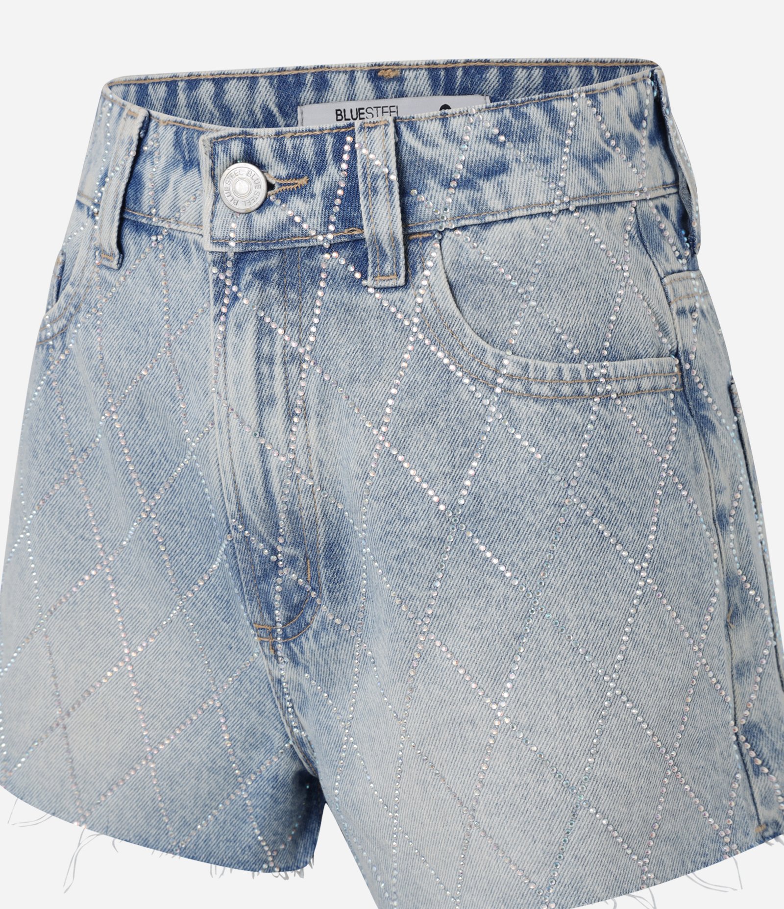 Short Jeans com Strass em Losangos Azul 2