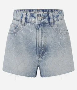 Short Jeans com Strass em Losangos