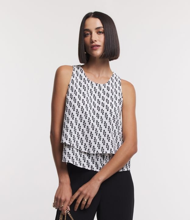 Blusa sem Manga com Zíper nas Costas e Estampa Mini Corações