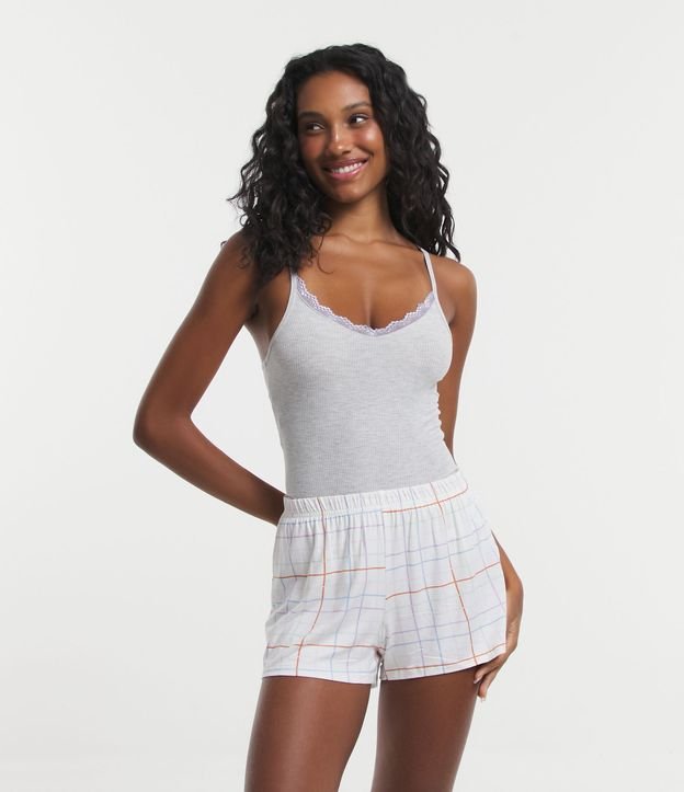 Pijama Short Doll de Alcinha em Ribana com Estampa Xadrez