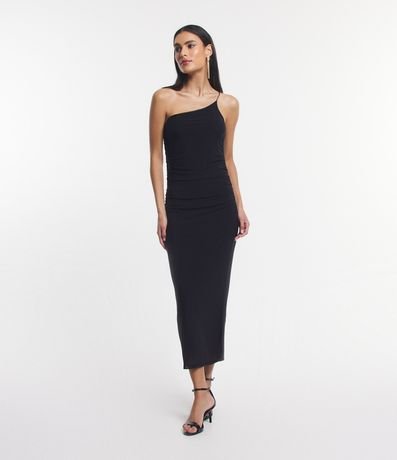 Vestido Midi em Tule com Ombro Só e Franzidinho Lateral Menor preço em Vestido Midi em Tule com Ombro Só e Franzidinho Lateral