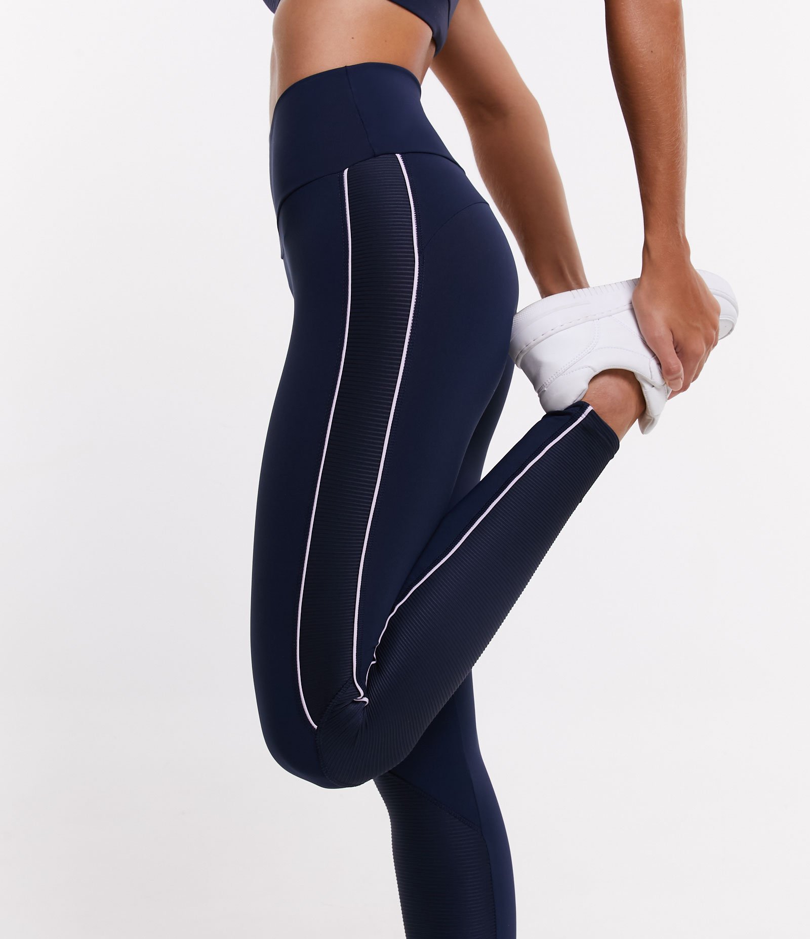 Calça Legging Esportiva em Poliamida com Viés Contrastante Azul Escuro 4