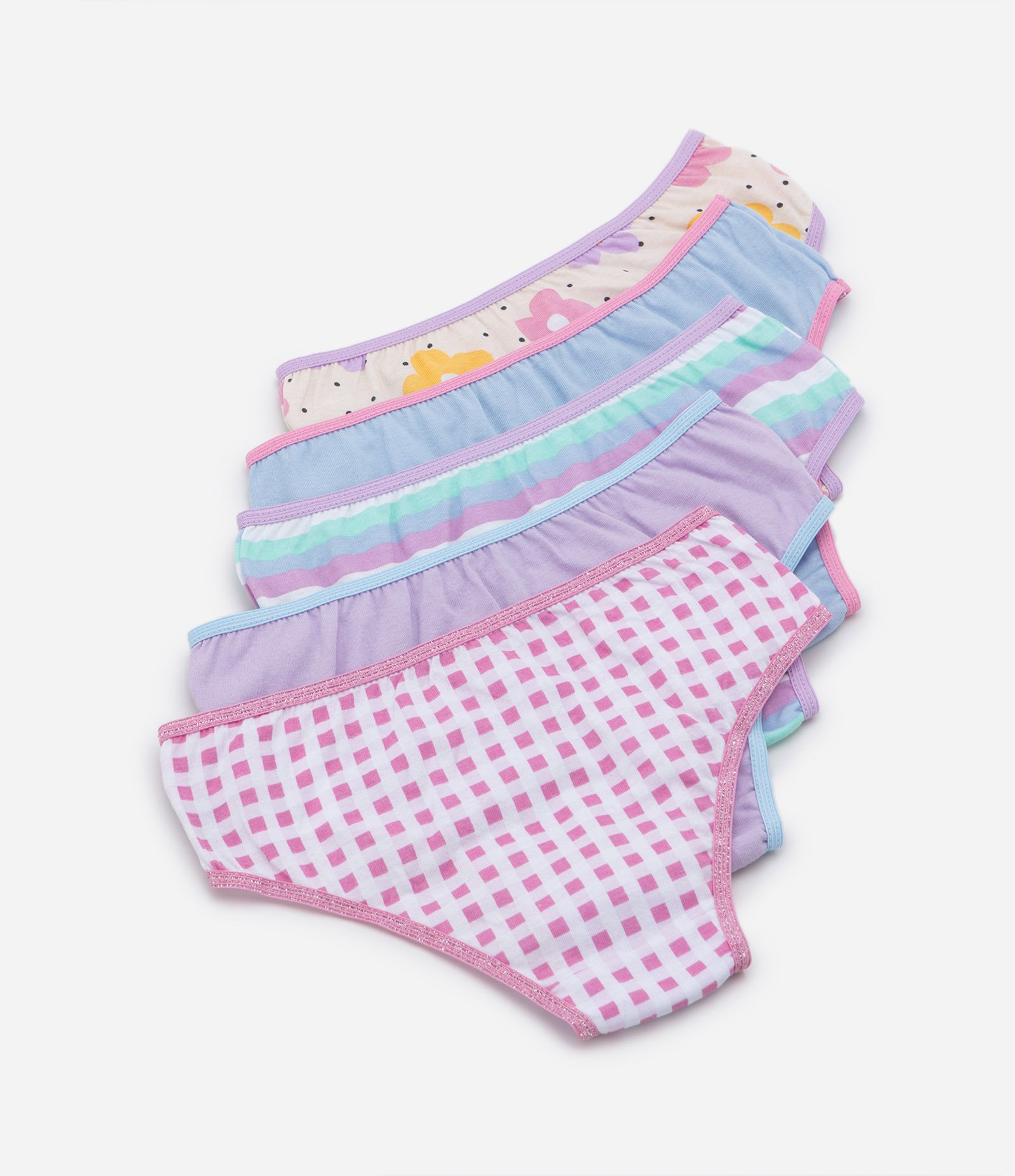 Kit 05 Calcinhas Infantis em Meia Malha Estampadas - Tam 2 ao 14 anos Rosa 2