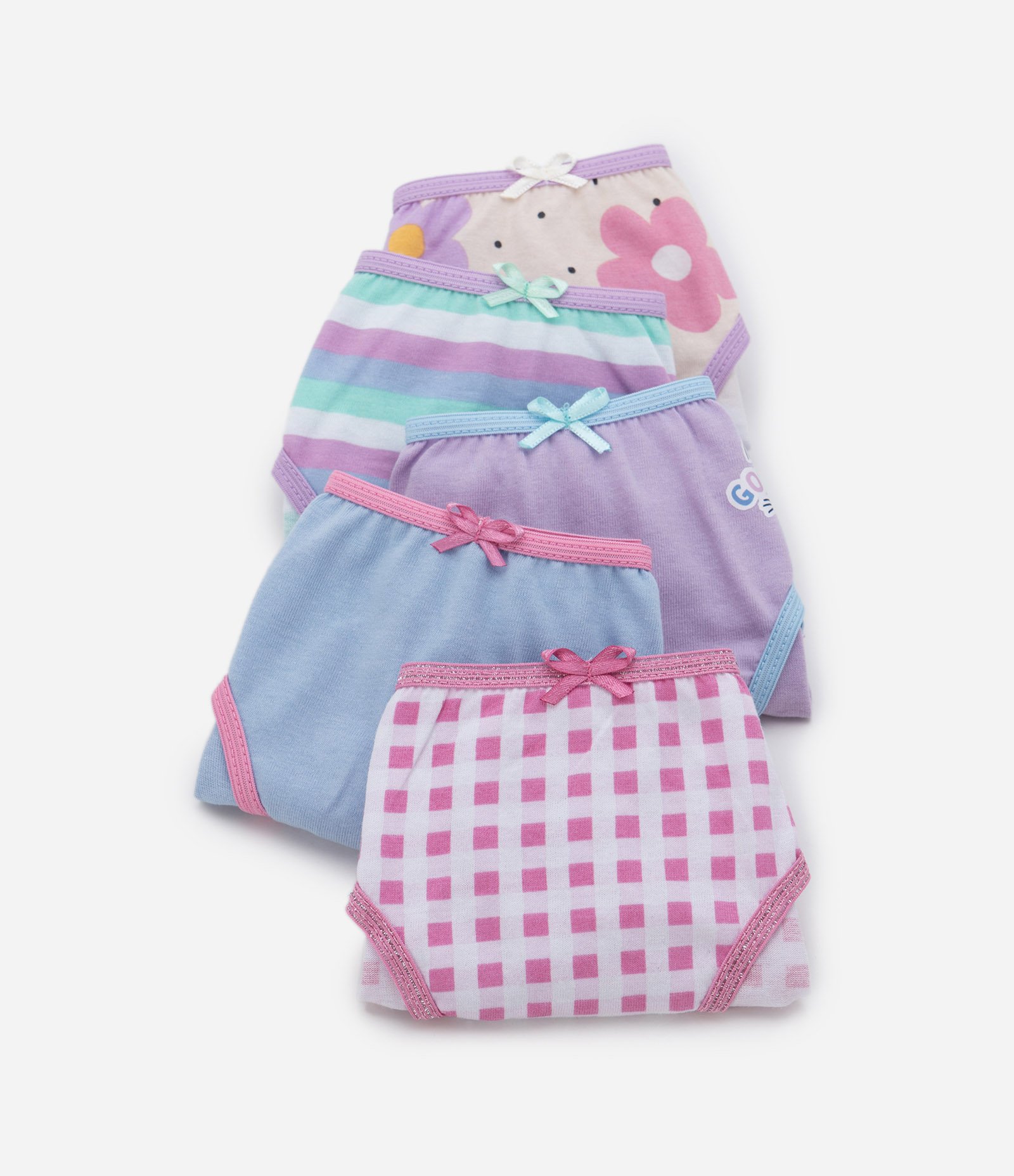 Kit 05 Calcinhas Infantis em Meia Malha Estampadas - Tam 2 ao 14 anos Rosa 3