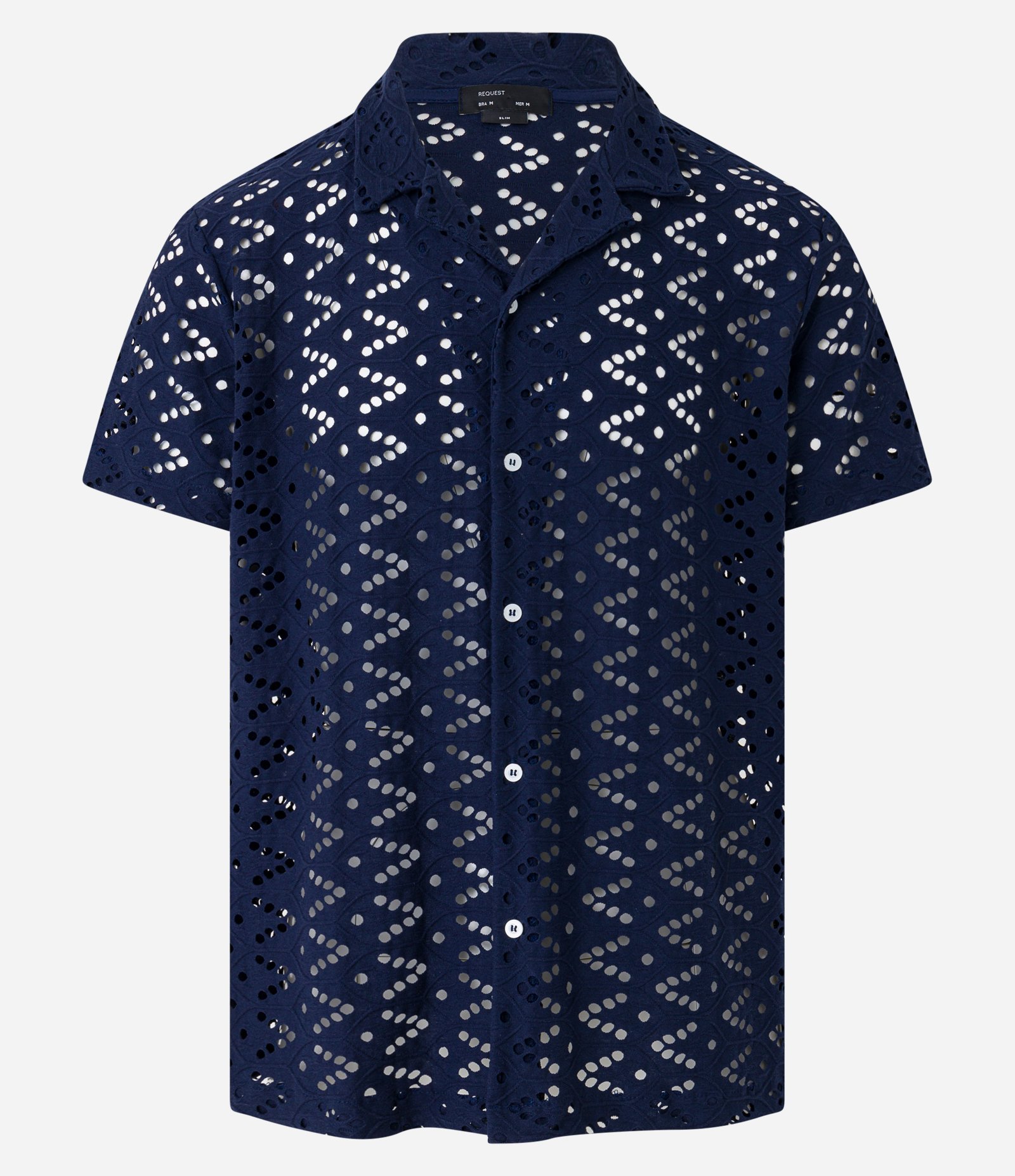 Camisa Slim em Laise com Textura Vazada Azul Escuro 6