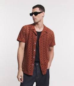 Camisa Slim em Laise com Textura Vazada