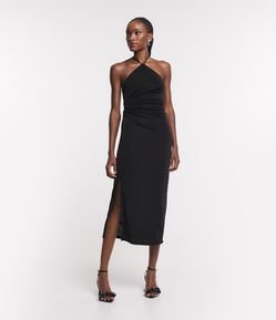 Vestido Midi Sem Manga com Franzidos