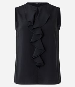 Blusa Sem Manga em Chiffon com Babado Jabô na Gola