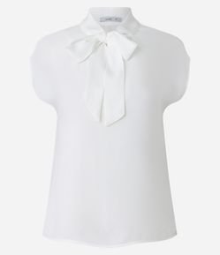 Blusa Sem Manga em Chiffon com Gola Laço e Decote V