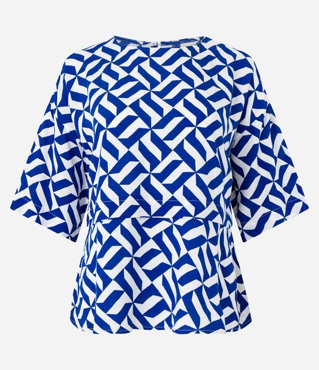 Blusa Alongada em Viscolinho com Estampa Geométrica e Camada Azul 6