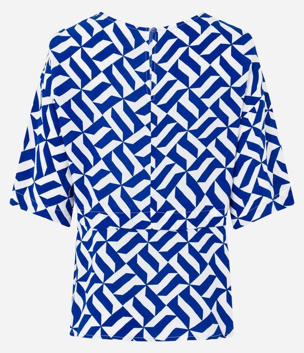 Blusa Alongada em Viscolinho com Estampa Geométrica e Camada Azul 7