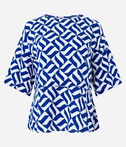 Blusa Alongada em Viscolinho com Estampa Geométrica e Camada