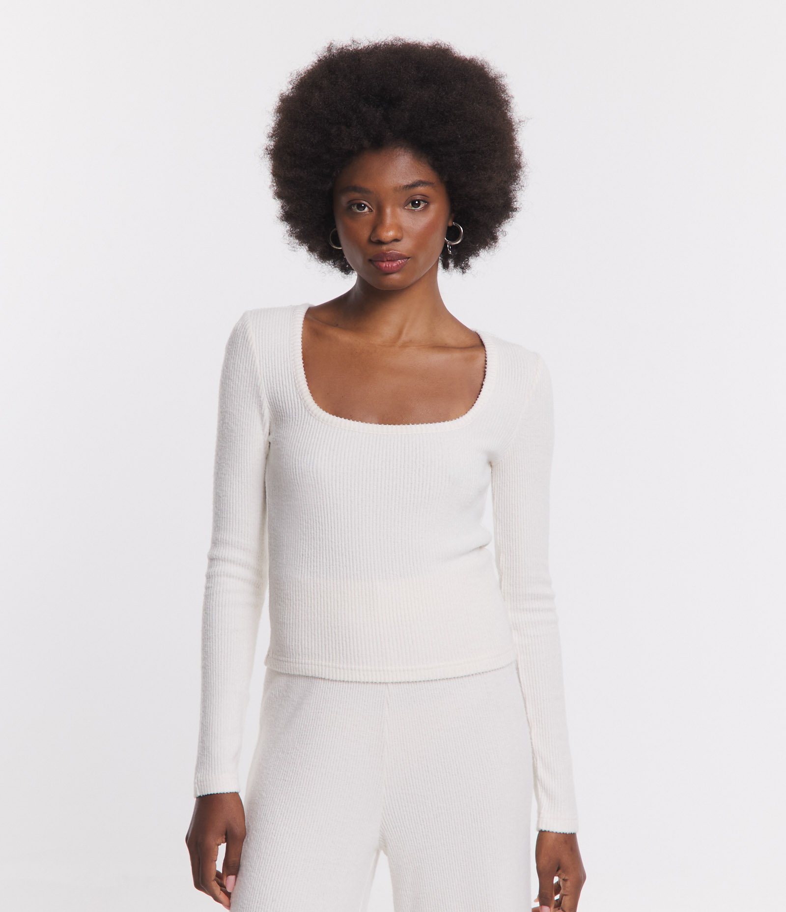 Blusa Curta Texturizada com Decote Quadrado Off White 1