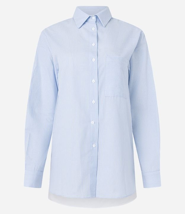 Camisa Manga Longa em Tricoline com Recorte nas Costas Azul 6