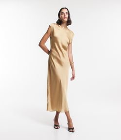 Vestido Long Midi Acetinado com Abertura nas Costas