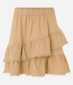 Saia Curta em Linho com Babados e Rendinha