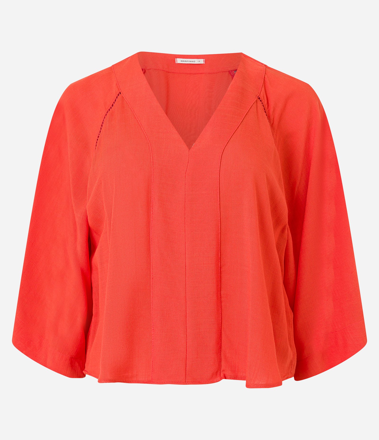 Blusa em Viscose com Manga 3/4 Evasê e Detalhe Entremeios Laranja 5