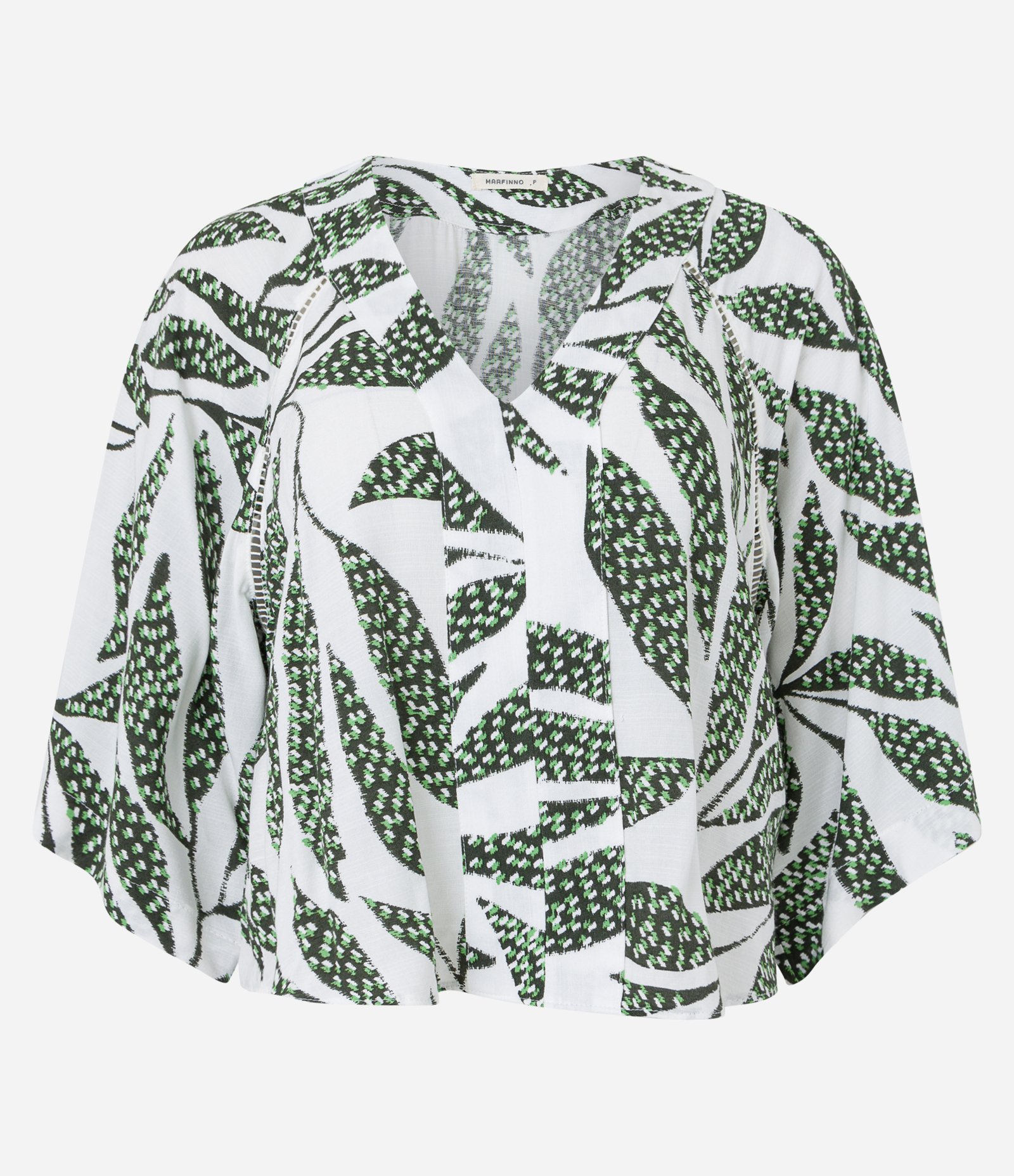 Blusa Manga Evasê em Viscose com Folhagens Estampadas Off White/Verde 7