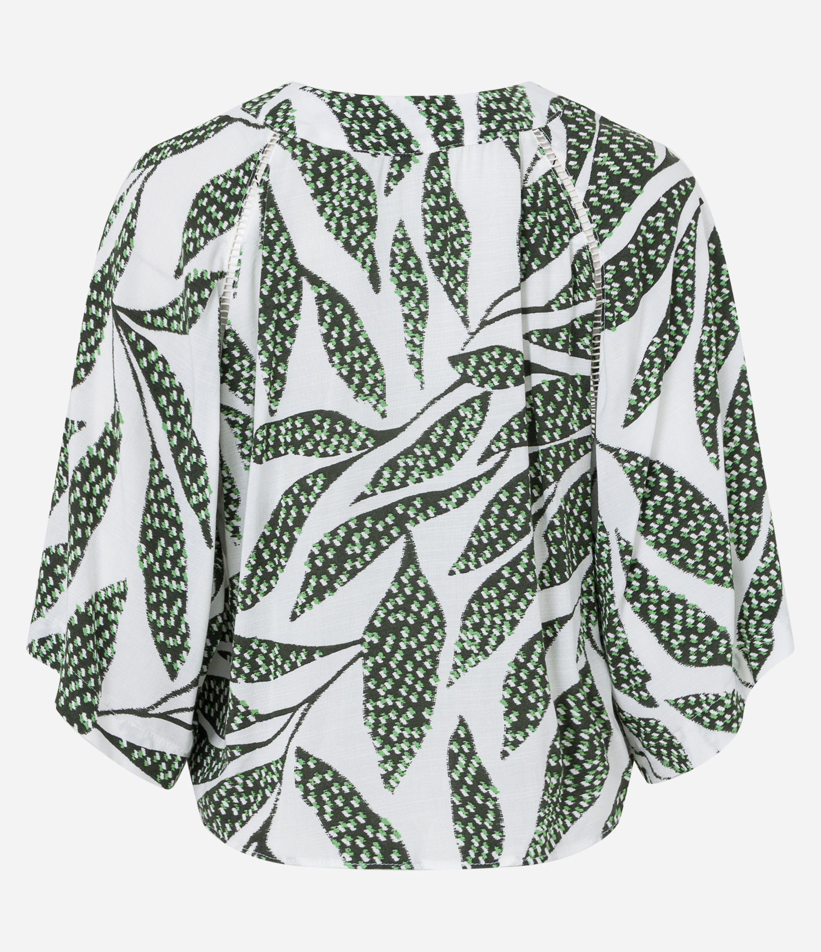 Blusa Manga Evasê em Viscose com Folhagens Estampadas Off White/Verde 8