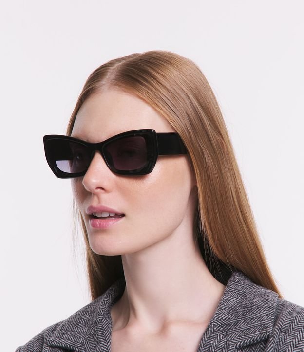 Óculos de Sol Quadrado Médio com Hastes Largas Preto 1