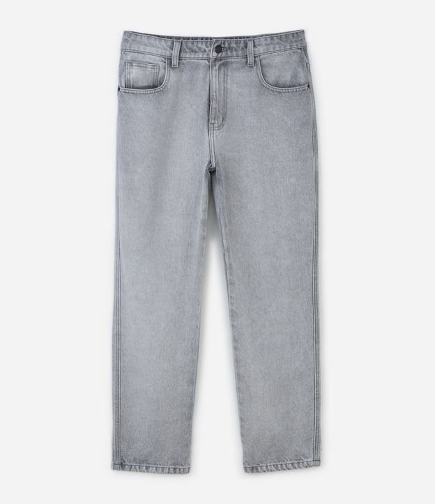 Calça Baggy Jeans com Bolso Cargo Bordados e Efeito Marmorizado Azul
