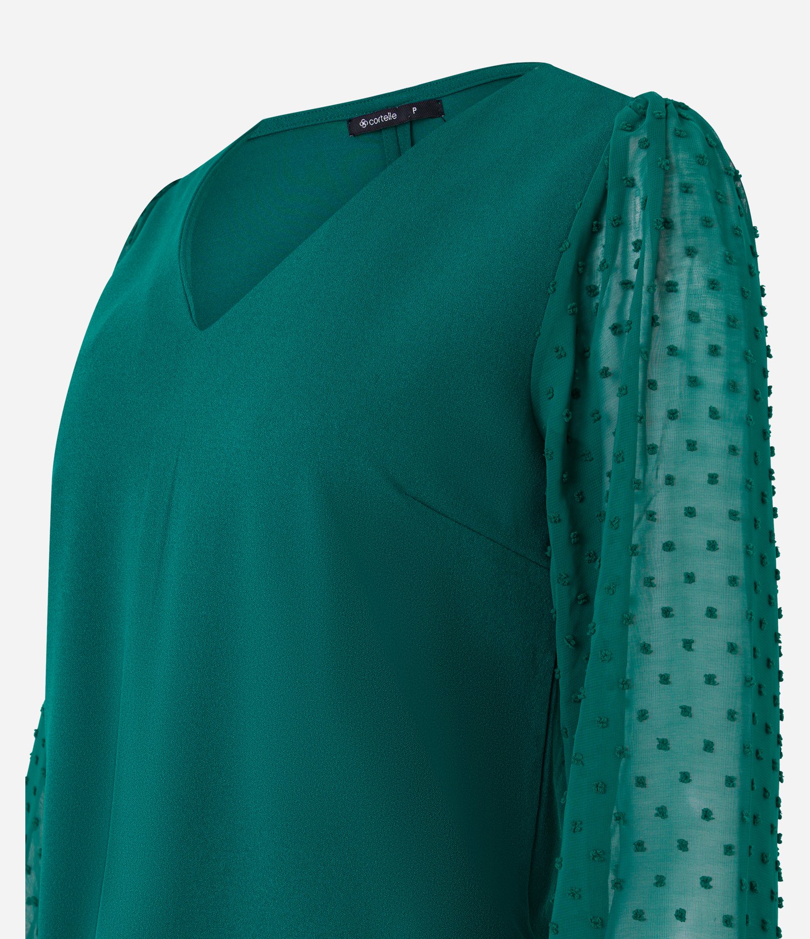 Blusa em Crepe com Manga em Chiffon Poá 6