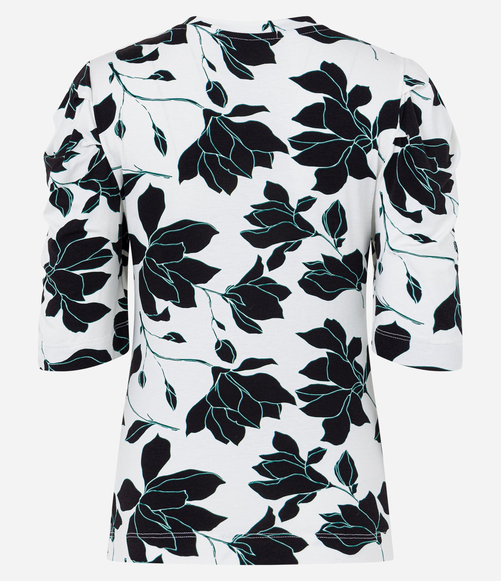 Blusa em Viscolycra com Manga Bufante e Estampa Flores Contrastantes Branco Neve 6