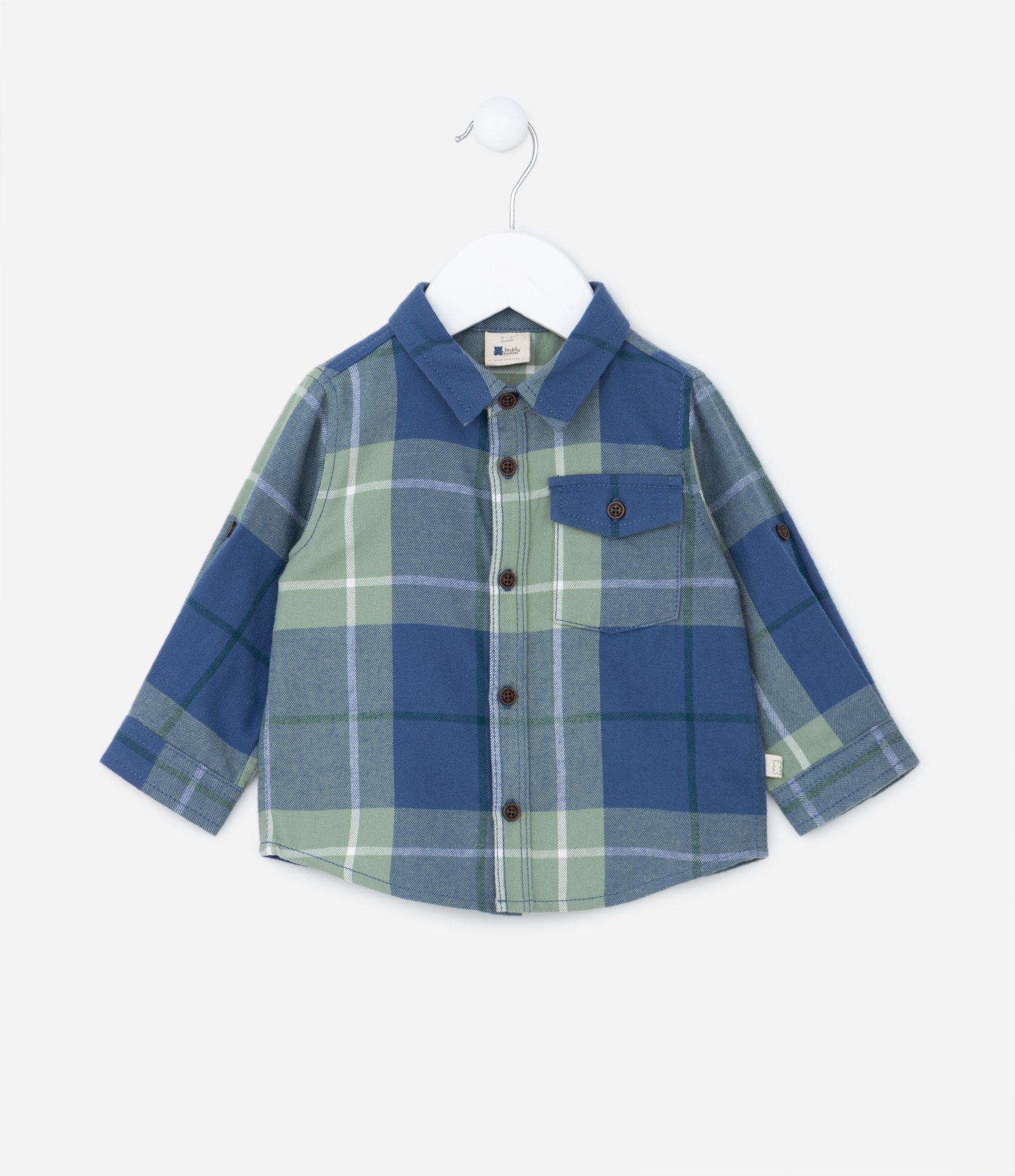 Camisa Infantil em Flanela Estampa Xadrez com Bolsinho - Tam 0 a 18 meses Azul/Verde 1