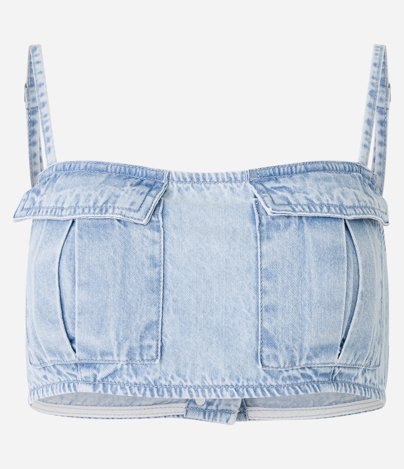 Top em Jeans com Bolsos de Lapela e Alças Finas Azul 1