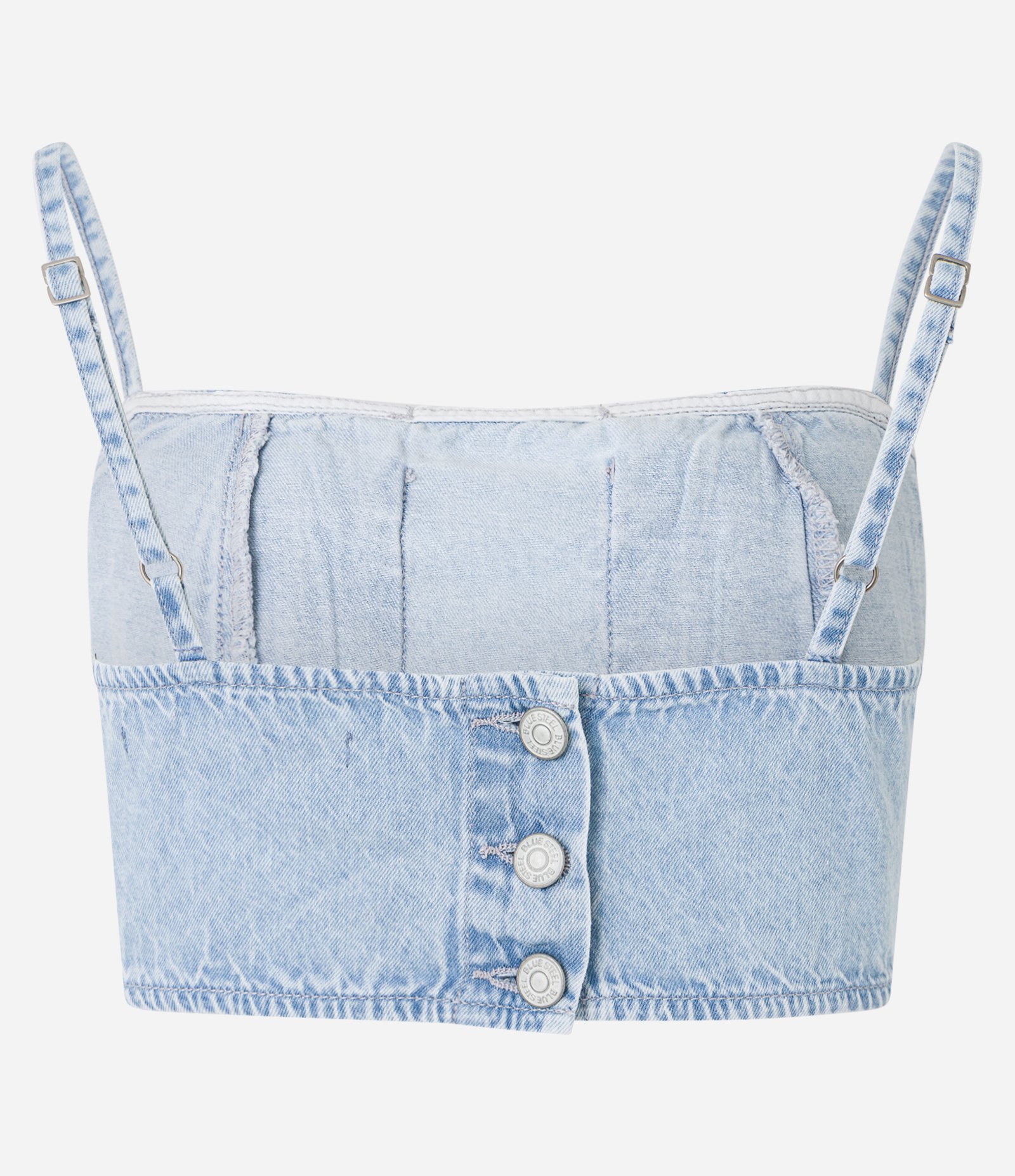 Top em Jeans com Bolsos de Lapela e Alças Finas Azul 2