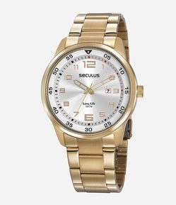 Kit Relógio Seculus Analógico com Pulseira e Caixa em Metal 20802GPSVDA1KD