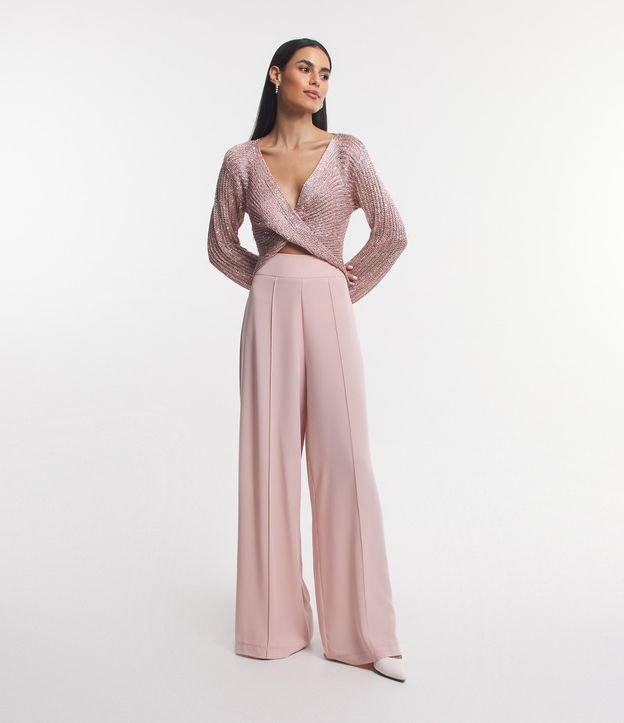 Calça Pantalona em Crepe com Friso Frontal