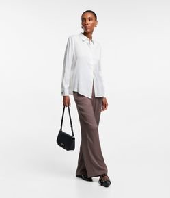 Calça Reta em Jacquard com Cós Alfaiatado e Estampa Pied de Poule