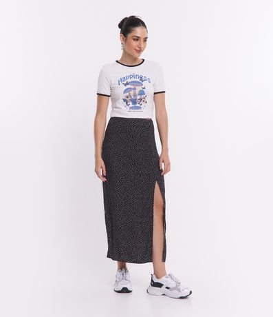 Saia New Midi em Viscose Poá com Fenda Menor preço em Saia New Midi em Viscose Poá com Fenda
