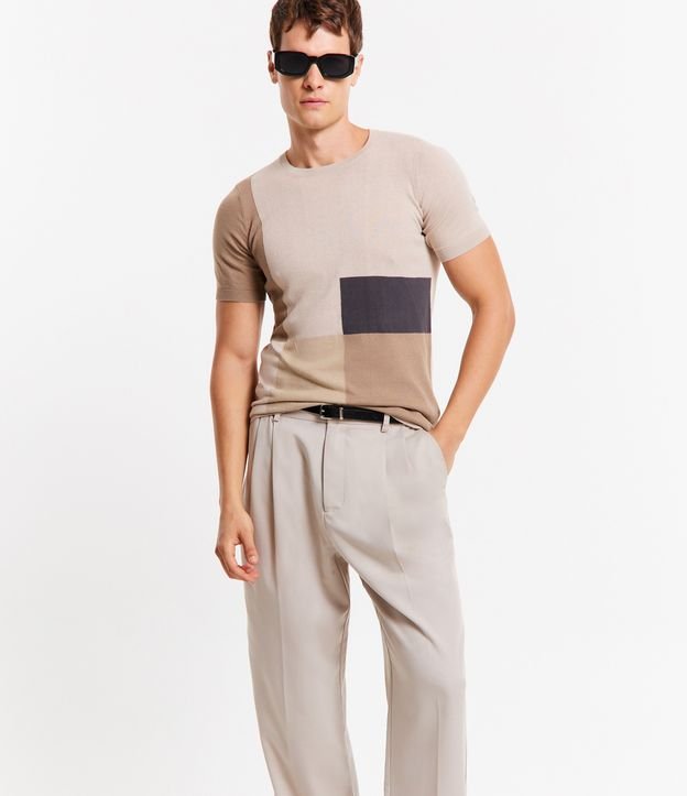 Camiseta em Tricô com Blocos de Cor