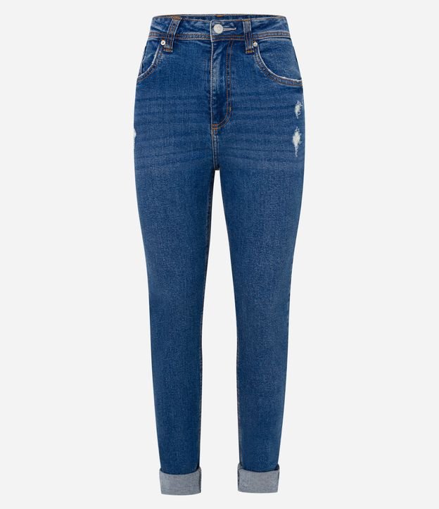 Calça Jeans Mom com Barra Virada Azul Escuro 6