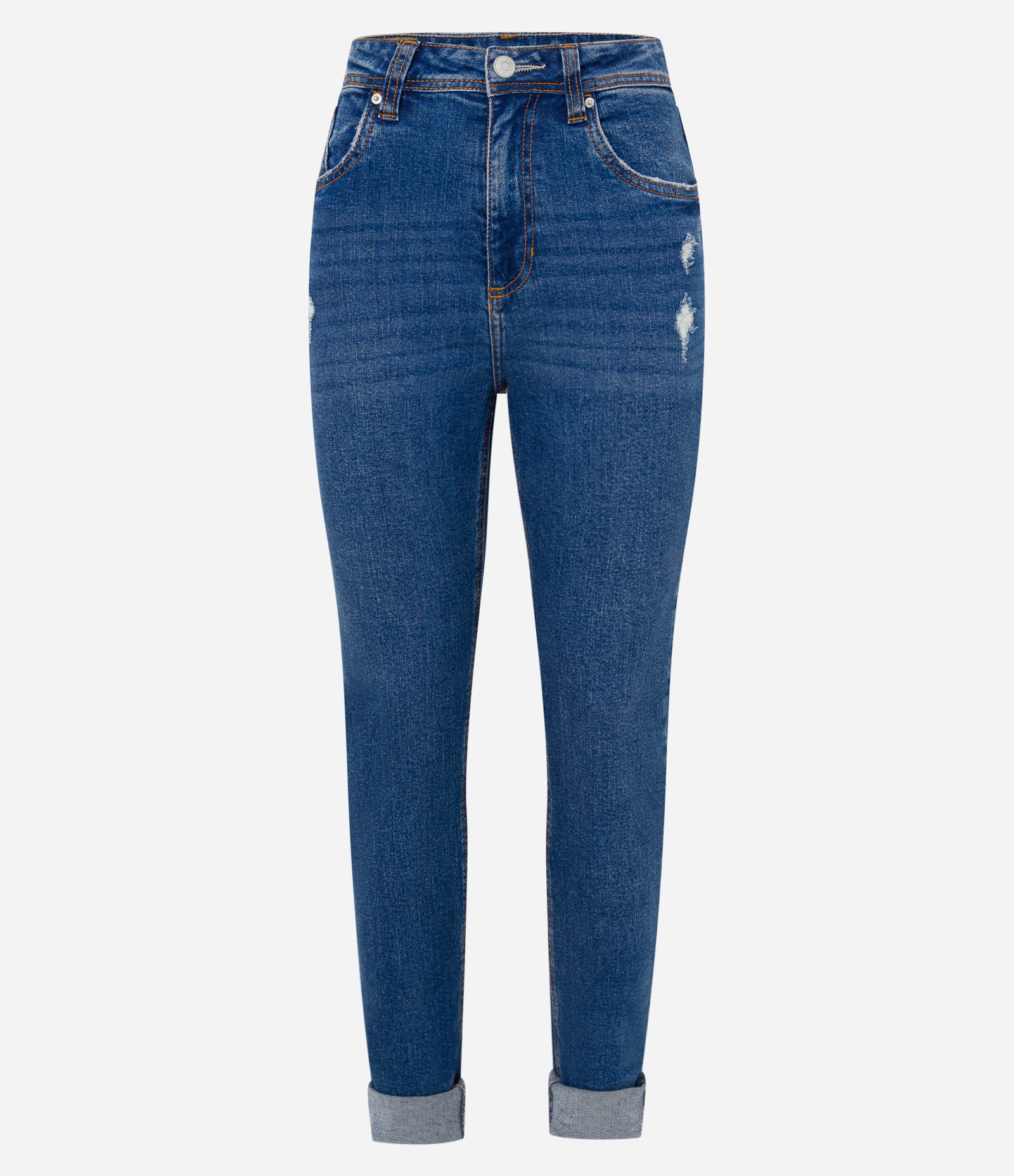 Calça Jeans Mom com Barra Virada Azul Escuro 6